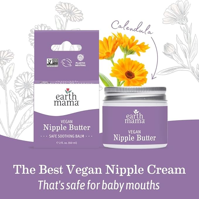Earth Mama Vegan Nipple Butter | Cruelty-Free Breastfeeding Cream for Nursing Mamas | NO Lanolin, 2-Ounce (2-Pack)