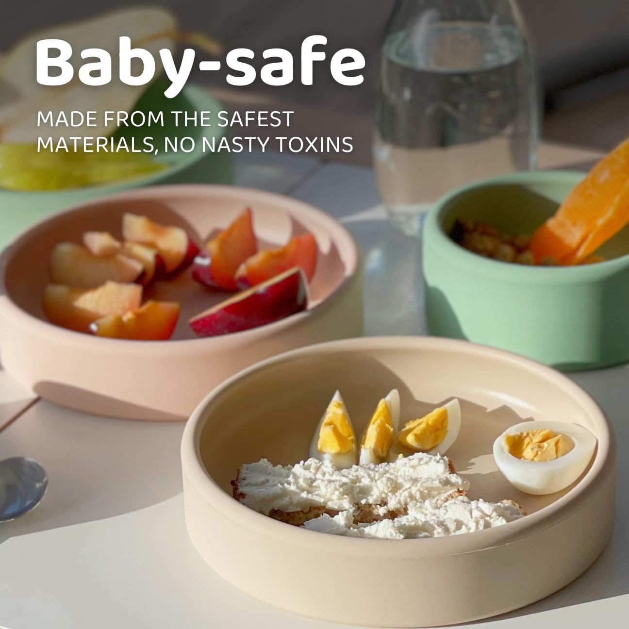 Solid Plate, Weighted Baby Toddler Plate, Silicone Plates for Baby, No-Division Kid Plates, Microwave & Dishwasher Safe Silicone Plate for Toddlers, No BPA, Oat Cream