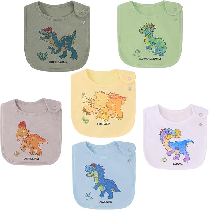 Maiwa 6 Pack Waterproof Cotton Baby Bibs for Girls Boys for Drooling Eating with Snaps