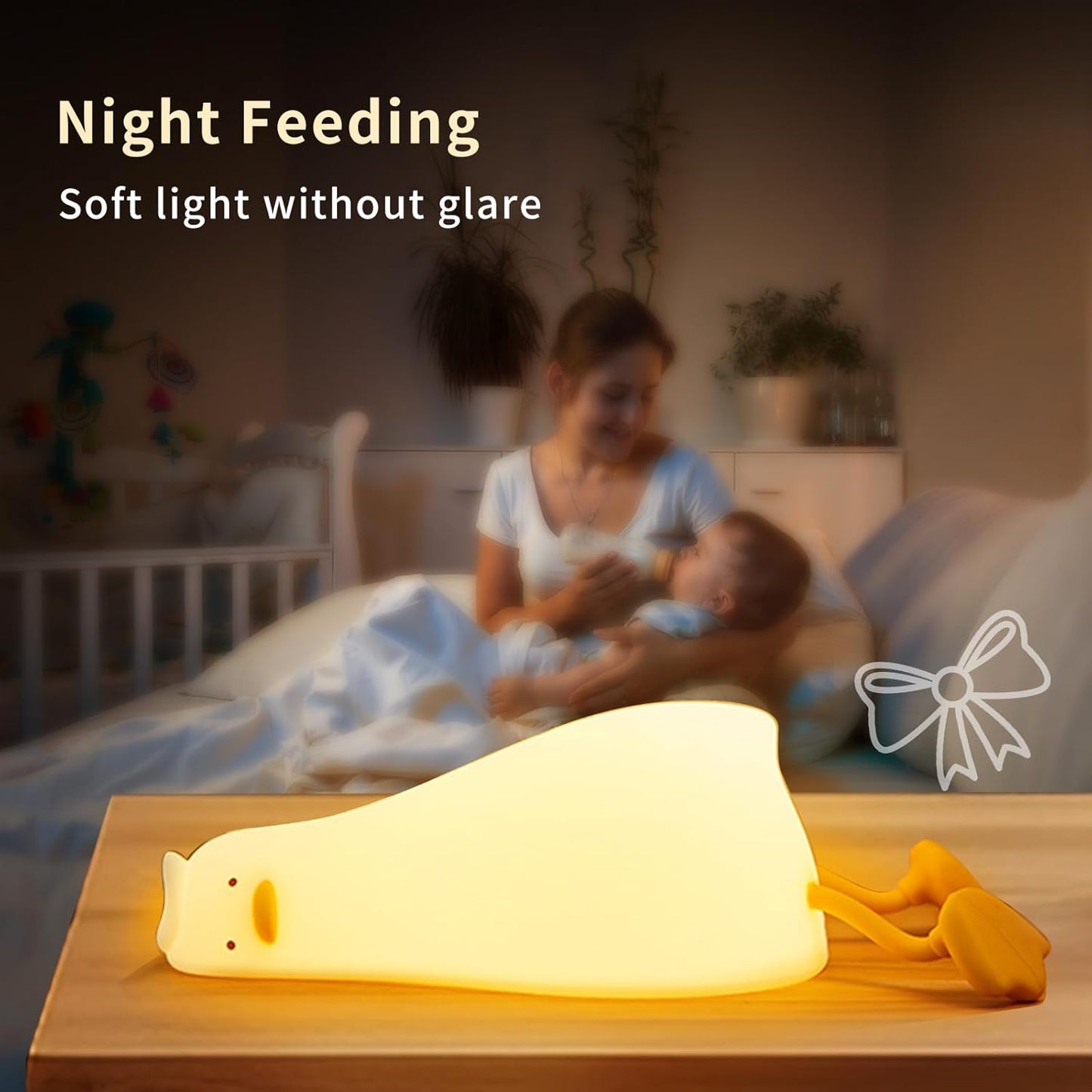 Squishy Night Light, Lying Flat Duck Night Light, Travel Nightlight, 3 Level Dimmable Nursery, Rechargeable Bedside Touch Lamp for Breastfeeding Toddler Baby Kids Decor