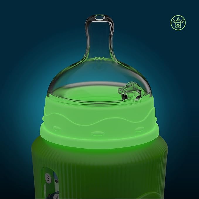 Smilo Baby Bottle Set with Stage 0 Slow Flow Anti Colic Nipple, 10 Oz / 300 ml Capacity, 3X Pack of Anti Colic Baby Bottles 0-3 Months - Glow in The Dark