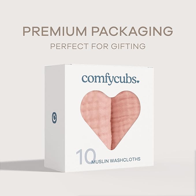 Comfy Cubs Muslin Baby Washcloths 10 Pack - Soft 6-Layer Cotton Wash Cloths for Sensitive Skin - 10"x10" Large, Gentle, Absorbent Infant Essentials for Newborn and Toddlers - Lace