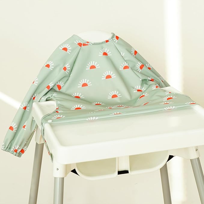 Long Sleeve Baby Bib - Mess-Proof Feeding Bibs for Babies - Adjustable, Waterproof, and Highchair/Table Attachment