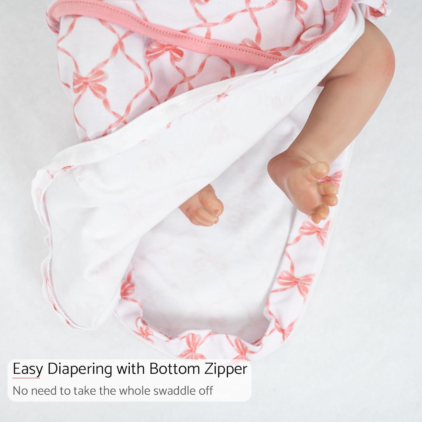 LollyBanks Baby Swaddles 100% Organic Cotton, 3-6 Months Baby Girl Swaddles with Easy Change Zipper, Swaddle Sack for Newborn Girls (Pink Bow Print)