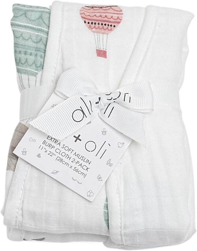 Ali+Oli 2-pk Muslin Burp Cloths for Baby Boys and Girls (Whale-White) Organic Baby Burp Cloth, Burp Rags for Newborn