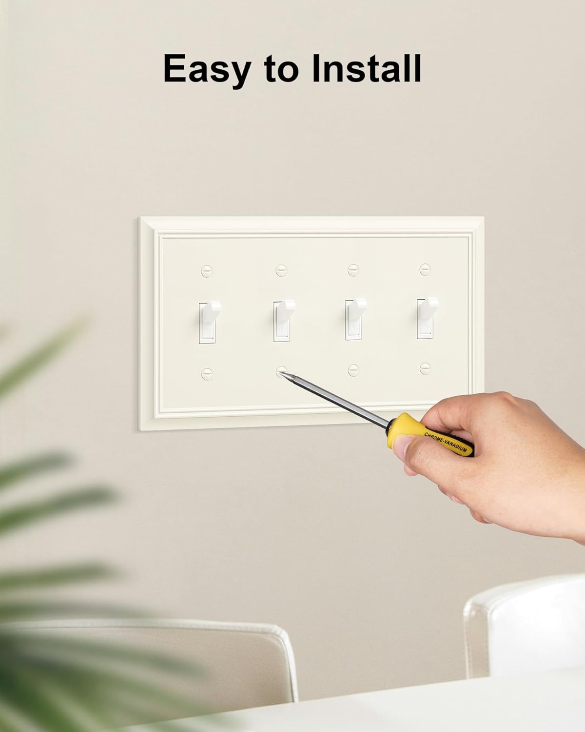 2-Pack Quad Toggle Light Switch Cover Plate, Almond Decorative Switch Plate Covers, Natural Bamboo Fiber 4 Gang Wall Plate for Toggle Light Switch and Rotary Dimmer Switch