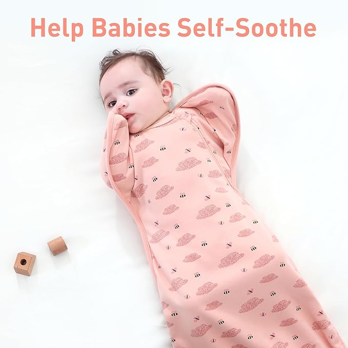 Premium Soft Cotton Swaddle Blanket Sleep Sack Arms Up Design 2 Packs 3-6 Months, Hands Up 3-Way Transitions to Arms-Free Wearable Sleeping Sack Bag for Baby Boys Girls Snug Fit Calms Startle Reflex