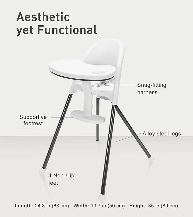 Funny Supply 3-in-1 Cute Folding High Chair, High Chairs for Babies and Toddlers, Modern Space Saving Highchair with Removable Double Tray, Easy to Clean, Light Weight Baby Feeding Chair, White