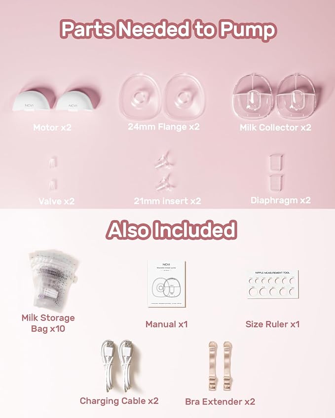 NCVI Wearable Hands Free Breast Pump, 4 Modes & 9 Levels with Multitronic Suction, Ultra-Quiet <42dB, Long Battery Life (150min), 21/24mm Flange Insert, Portable Electric Breastfeeding Pump for Moms