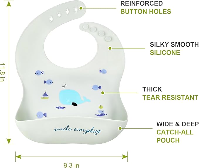 Accmor Silicone Baby Bibs, Waterproof Soft Bibs for Baby Girls Boys Feeding Eating, Silicone Baby Bibs with Large Pocket