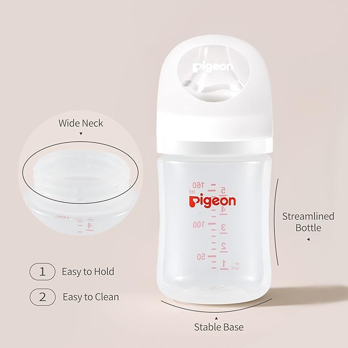 Pigeon Newborn Baby Bottle Feeding Gift Set, Nurture & Nest, Anti-Colic Wide Neck Bottle with Latch-On Nipple, 3 Bottles (5.4 Oz), 3 Stage 2 Nipples, 1 Bottle Brush and 1 Nipple Brush