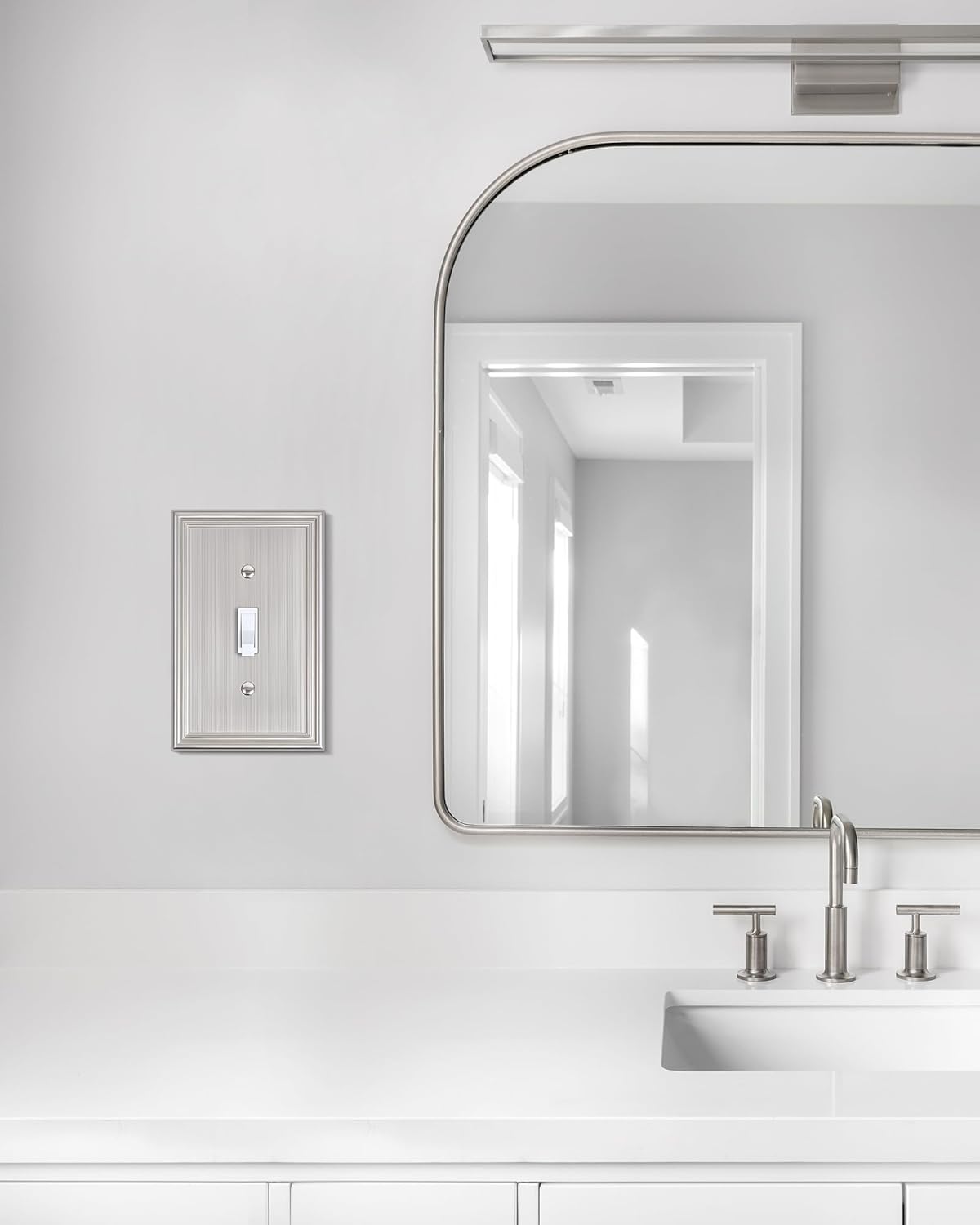 2-Pack Single Toggle Light Switch Cover Plate, Durable Solid Zinc Alloy Decorative Switch Plate Covers, Brushed Nickel 1 Gang Wall Plate, Corrosion Resistant