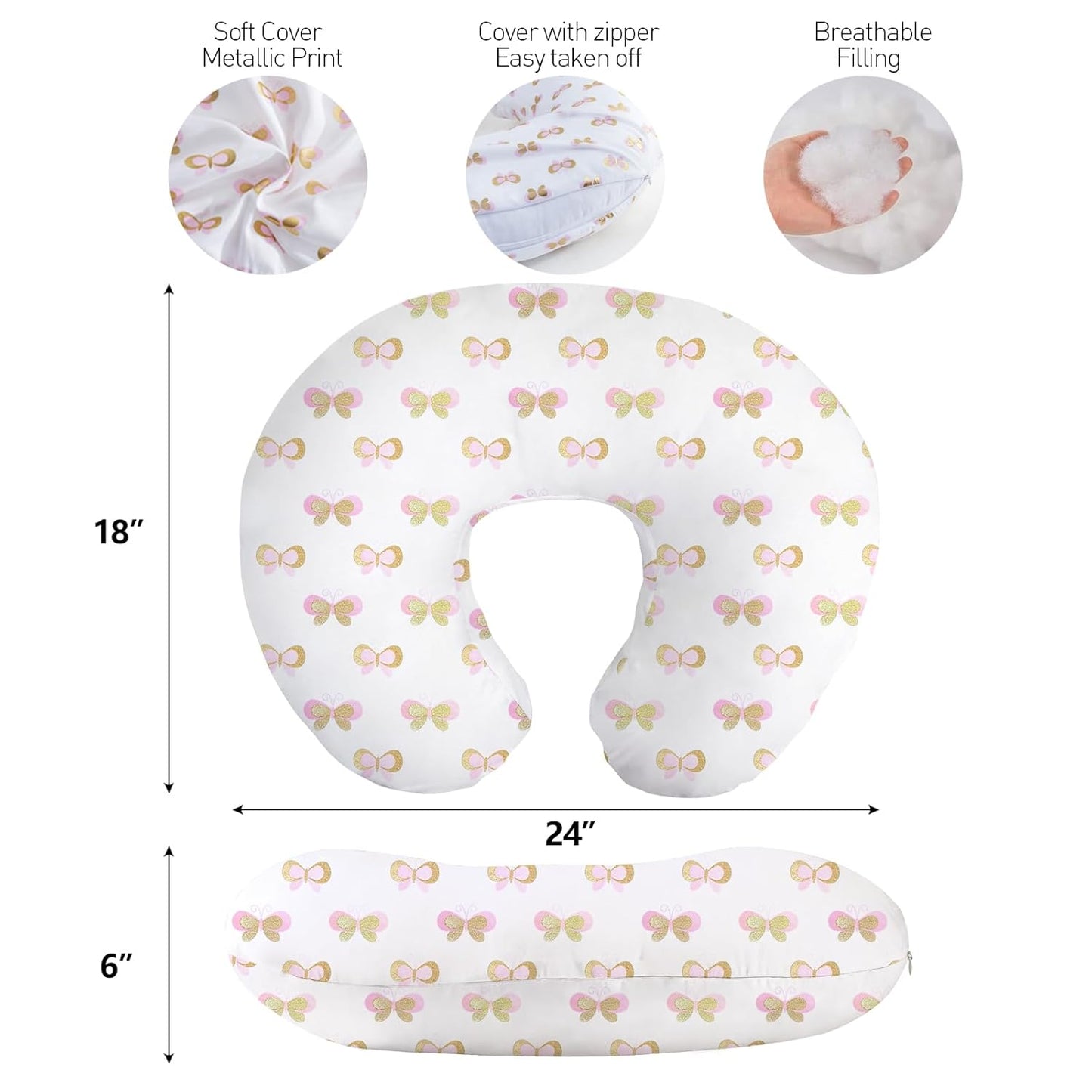 Little Grape Land Nursing Pillow, Breast Feeding Pillows for Mom, Butterfly Soft Cover with Breathable Filling, Feeding Support Pillow for 0-12 Months, Multifunctional Support Cushion for Travel