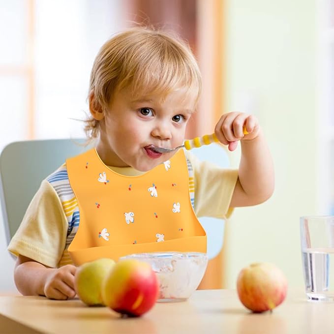 Baby Silicone Feeding Bibs, 3pcs Adjustable Waterproof Bibs for Feeding