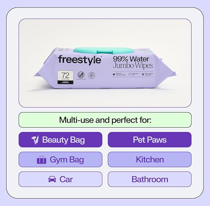 Freestyle Soft Jumbo Baby Wipes, Hypoallergenic and Unscented, Water-Based Wet Wipes for Babies, Finely Suited for Sensitive Skin, Thick & Oversized, Pack of 6, 72 Wipes Per Pack