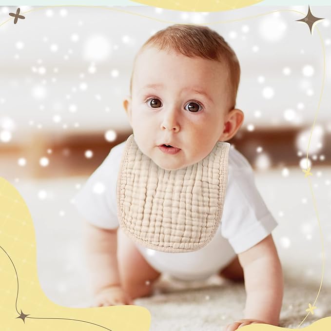 Frienda 8 Pcs Muslin Baby Bibs Cotton Bandana Drool Bibs Bulk for Newborn Infant 6 Absorbent Layers Feeding Accessory
