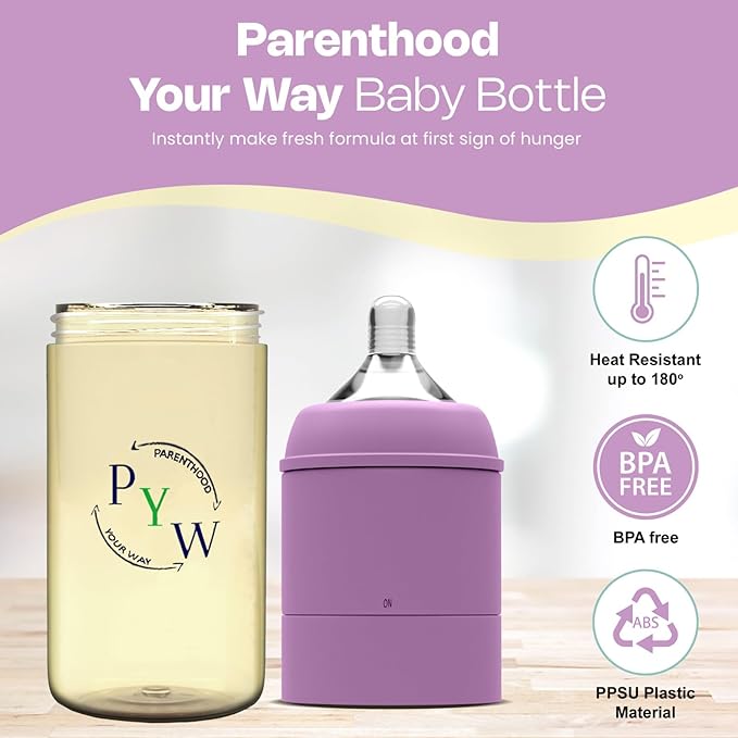 Anti-Colic Baby Bottle with Formula Dispenser, Instant/Quick-Release, Preload Mixing Baby Bottle (Fairydust Pink)