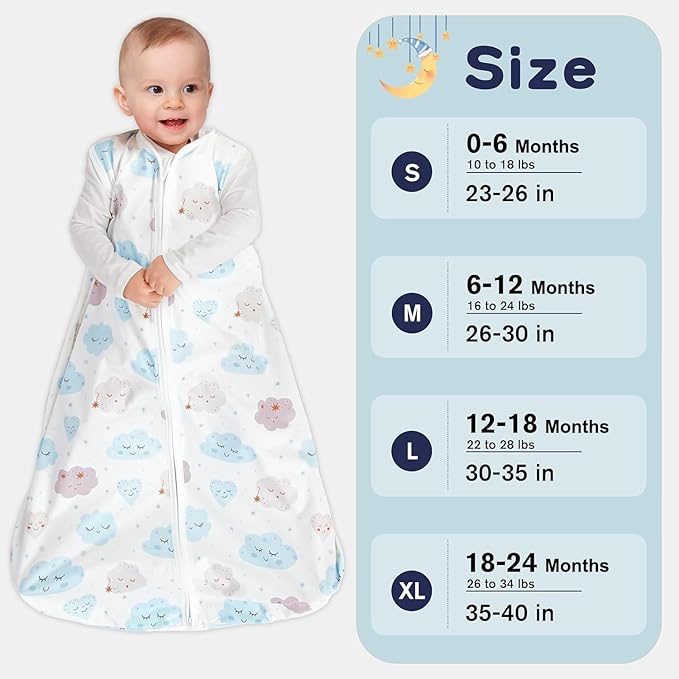 3 Pack Baby Sleep Sack 6-12 Months 100% Rayon Cotton Baby Sleeping Bag 2-Way Zipper Toddler Wearable Blankets Comfy Stretchy Lightweight TOG 0.3 (Purple&Clouds&Starry Sky)