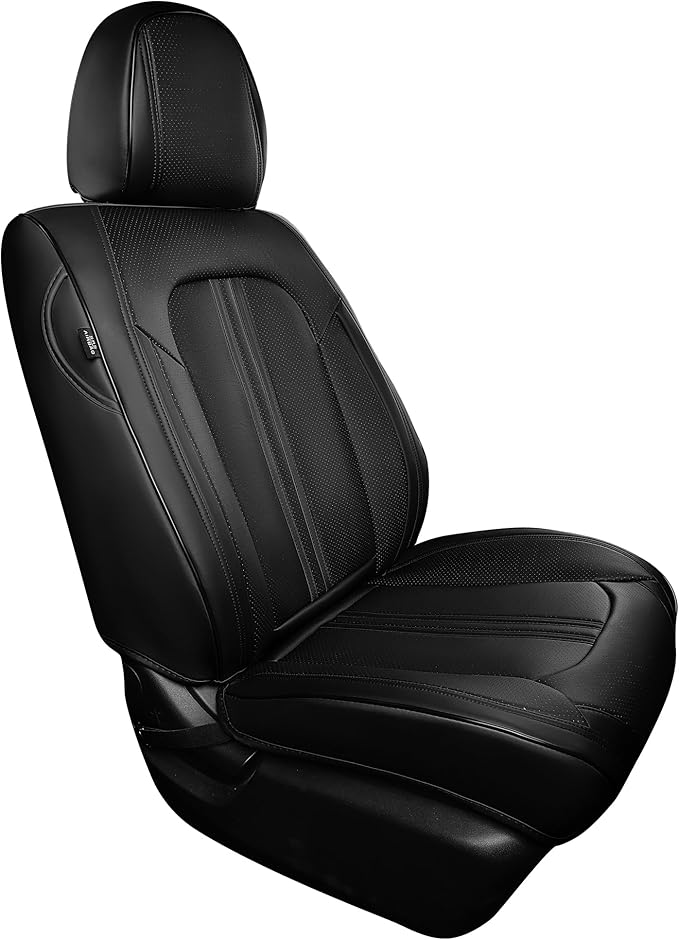 FREESOO Front Seats 2PCS Leather Car Seat Covers, Ultra Breathable Waterproof Seat Covers for Cars Trucks SUV, Carseat Protector Car Seat Cover Fit for Most Vehicles, Black