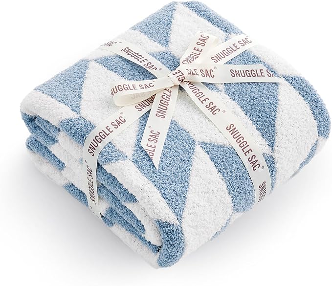 Snuggle Sac Chevron Throw Blanket for Couch, Reversible Super Soft Warm Blankets Cozy Knit Fuzzy Plush Lightweight Throws for Sofa, Bed, Camping, Blue, 50x60 inches