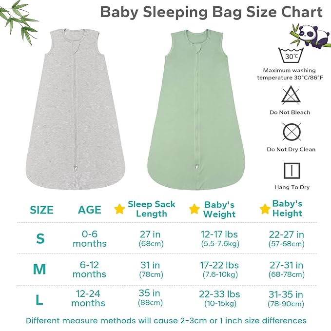 Rayon Made from Bamboo Sleep Sacks 0.5 TOG summer Wearable Blanket Baby 6-12 Months, Green & Grey