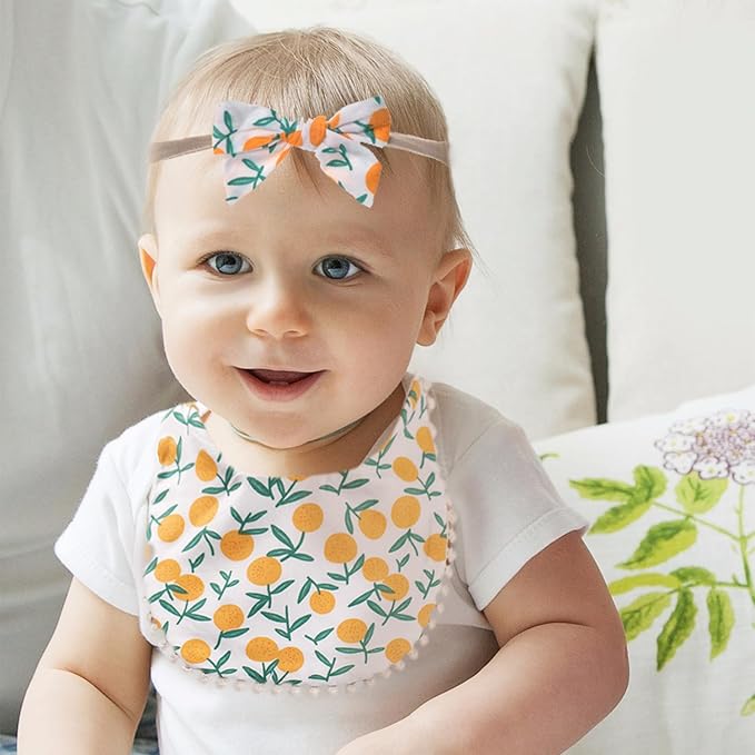 Baby Girls Floral Print Bibs, Reversible Burp Cloth Set for Newborn Infant Toddlers