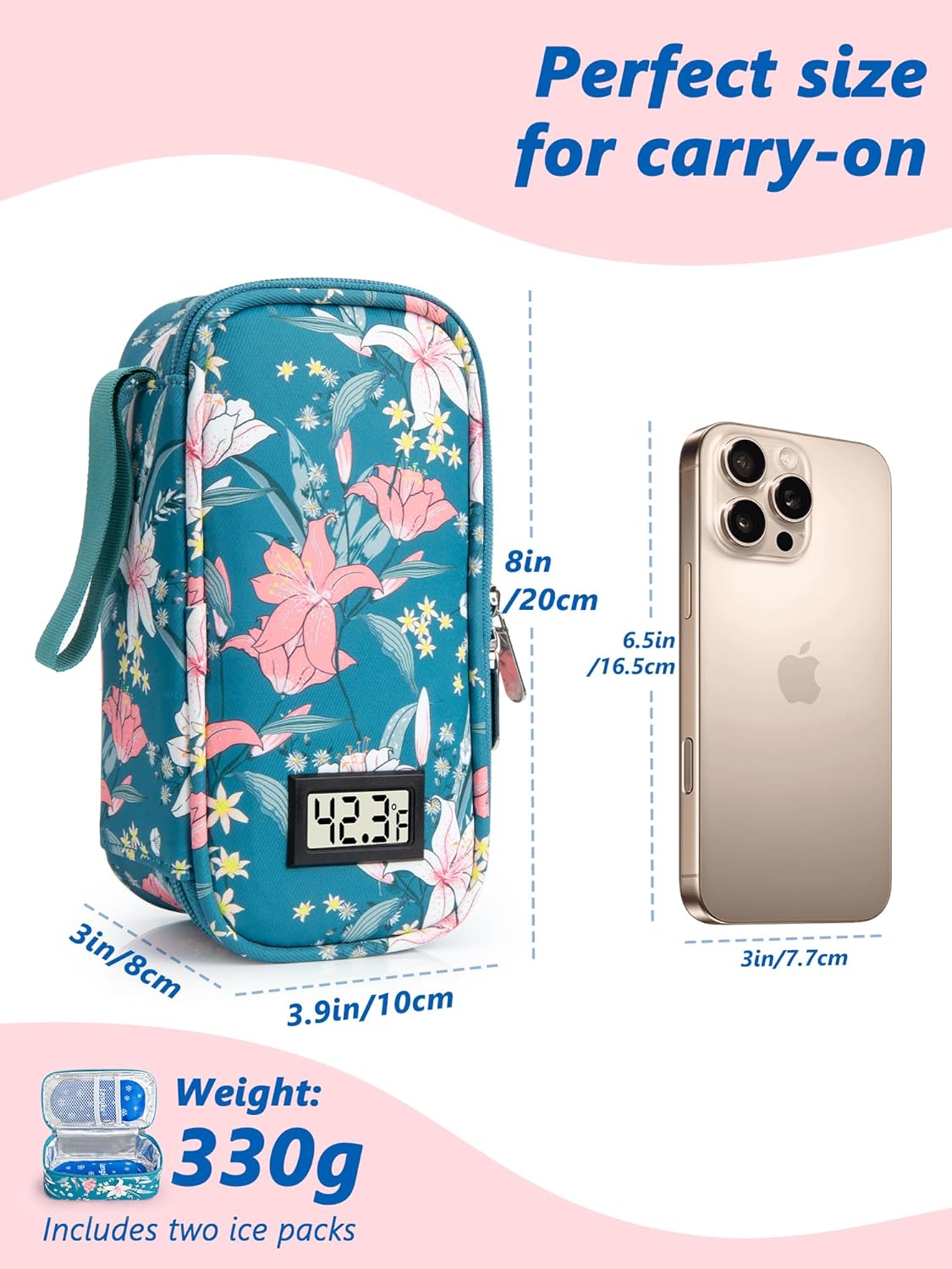 DawnBox Breast Milk Cooler Travel Bag with Real-Time Temp Display - Holds 20oz Breastmilk Storage Bag & Cooling, Portable Breast Milk Cooler Bags with 2 Ice Packs for Breastmilk Storage