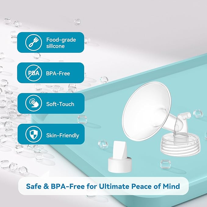 4PCS 21mm Breast Pump Flanges, Duckbill Valves Compatible with Spectra S1/S2/9Plus/Synergy Gold, Motif Luna, Wide-Mouth Bottle Fit, Breast Pump Accessories