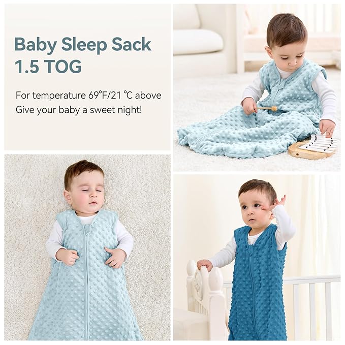 Fleece Baby Sleep Sack 0-6 Months with Plush Dots 1.5 Tog Baby Wearable Blanket with 2-Way Zipper Warm Sleeping Sack for Toddler Infant Newborn - Small, Sky Blue