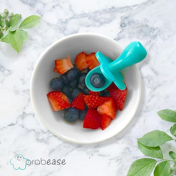 Grabease Baby Silverware Set - Toddler Spoon for Self-Feeding Support - Anti-Choke Collar Infant Fork - Phthalate-Free Construction Baby Feeding Utensils - Mint, Plastic, Pack of 1