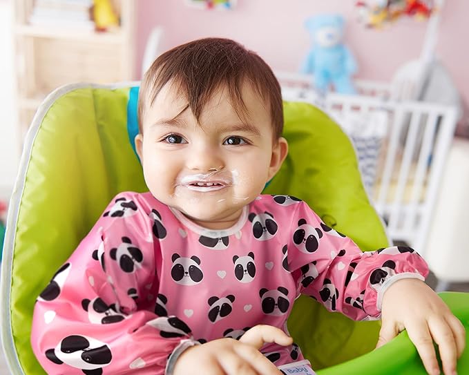 3 Pcs Long Sleeved Bib Set|Baby Waterproof Bibs with Pocket Bundle|Toddler Bib with Sleeves|Stain Resistance Smock 6-24 Month