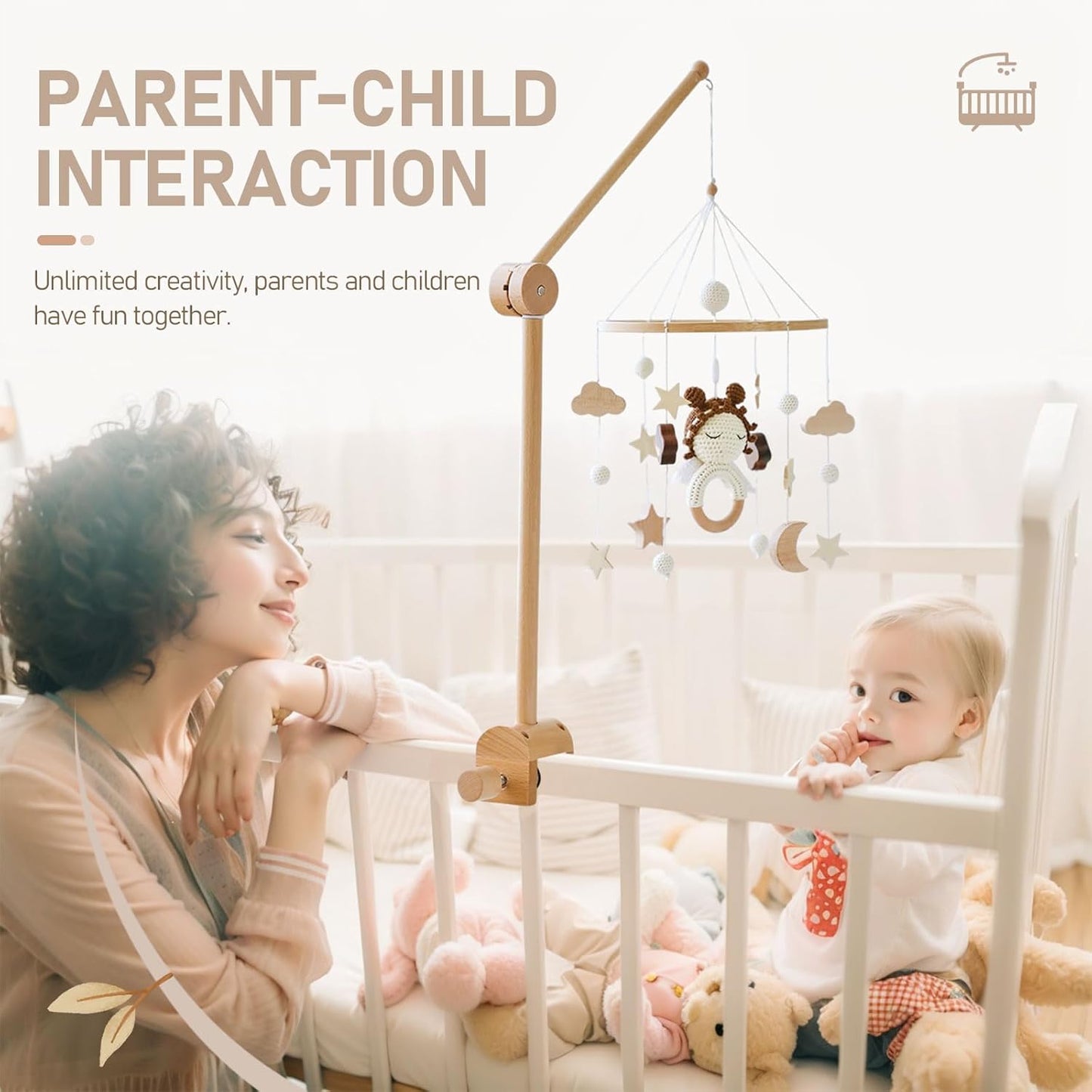 Baby Crib Mobile Arm - Wooden Mobile Arm with Height Adjustable&360° Rotatable Upgraded Arched Base Nursery Mobile Holder for Crib Mobile Hanger Baby Crib Attachment Nursery Decor