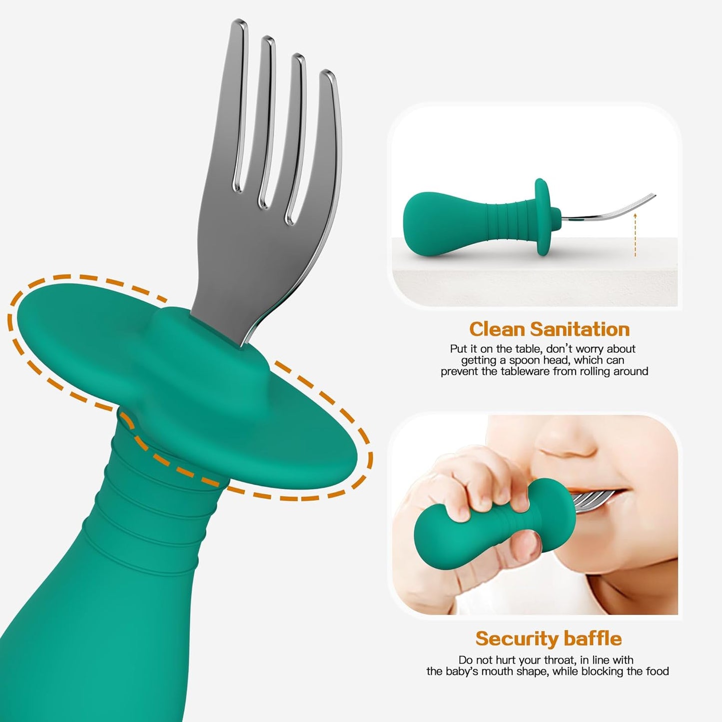 Baby Fork Toddler Forks for Self Feeding, Kids Forks with Silicone Round Handle, Stainless Steel Toddler Utensils Children Safe Silverware Set, Anti-Choke Design, BPA Free - Pink