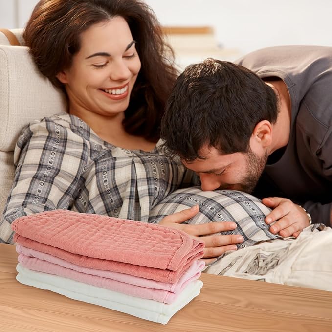 Baby Burp Cloth 100% Cotton Newborn Cotton Muslin Burp Cloth 10x20 inches (White & Pink 6 Pieces)