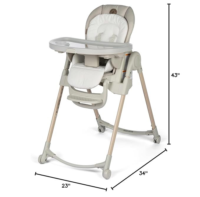 Maxi-Cosi Minla 6-in-1 High Chair for Babies & Toddlers, Portable Foldable Highchair, EcoCare Fabric, 9 Heights, 5 Reclines, 4 Tray Positions, Classic Oat