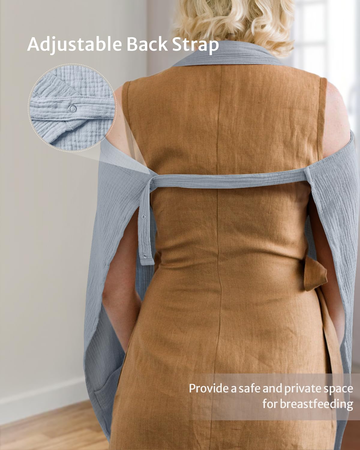 Blissful Diary Muslin Nursing Cover for Breastfeeding, Breathable Breastfeeding Cover up with Arch Neckline for Women, Nursing Apron(Light Blue)