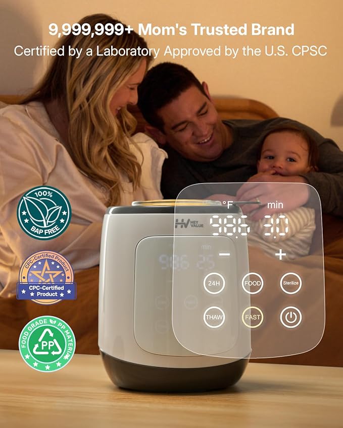 HEYVALUE Bottle Warmer, 10-in-1 Fast Baby Bottle Warmer for Breastmilk, BPA-Free Milk Warmer with IMD LED Display, Smart Temperature Control, Thaw, Keep Warm, Steaming, Food Heating, Timer