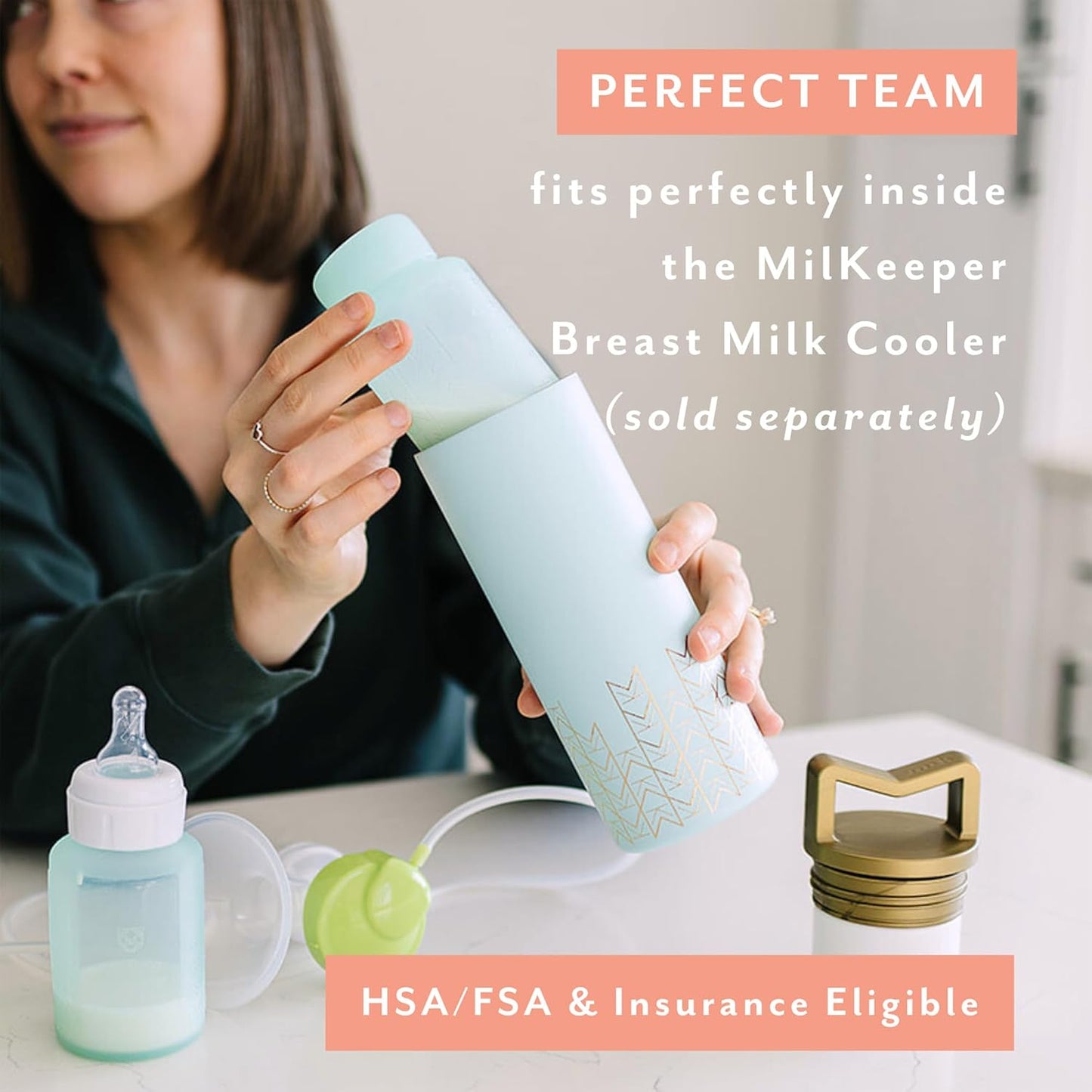 Mila's Keeper Premium Silicone Breast Milk Storage Bottles, for Pumping, Storing and Feeding, Fits Leading Pumps and Nipples, 6 oz Silicone Milk Storage Containers, Wide Neck Ocean Mist, Set of 3