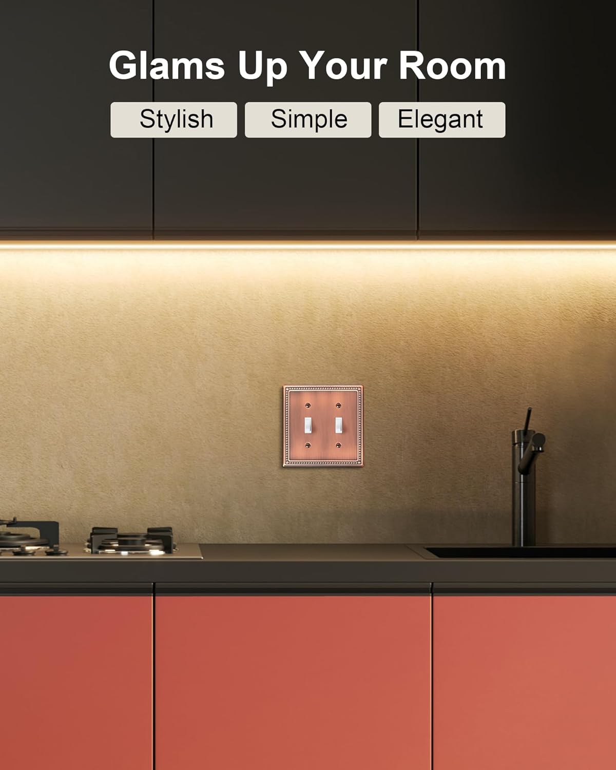 2-Pack Double Toggle Light Switch Cover Plate, Pearls Decorative Dual Switch Plate Covers, Antique Copper 2 Gang Metal Wall Plate, Corrosion Resistant