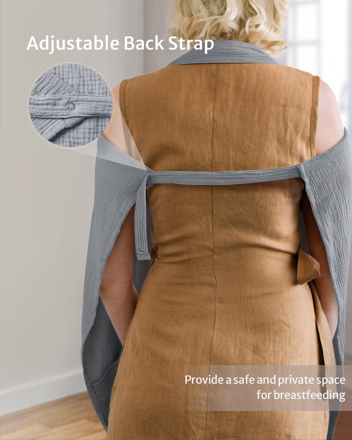 Blissful Diary Muslin Nursing Cover for Breastfeeding, Breathable Breastfeeding Cover up with Arch Neckline for Women, Nursing Apron (Light Grey)
