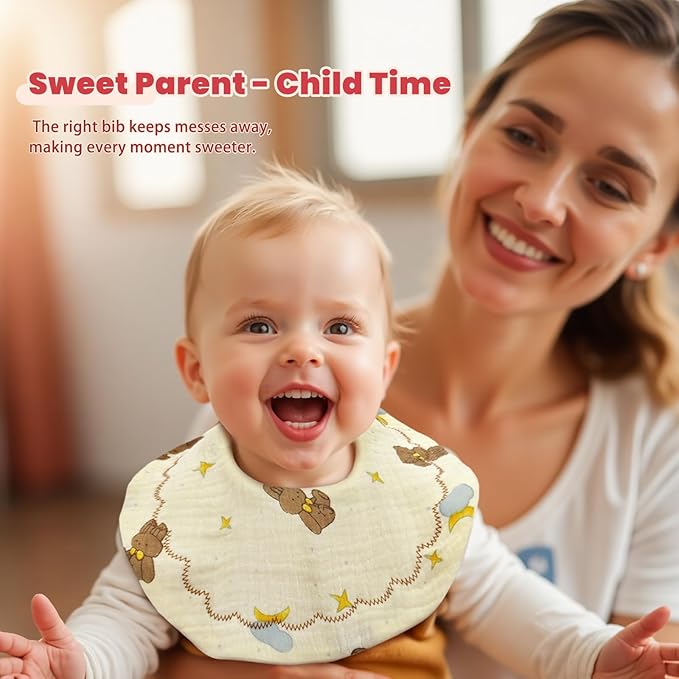 EllieHouse Baby Bibs for Girls Boys 8 Pack Muslin Drool Teeth Drooling Teething Bibs Muslin Cotton for Toddler Infant