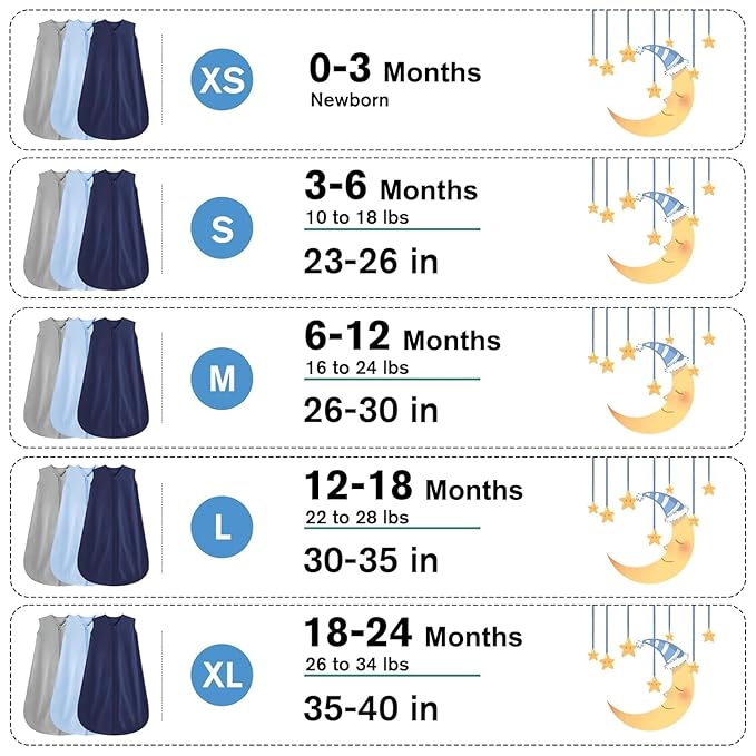 3 Pack Baby Sleep Sack 0-6 Months 100% Rayon Cotton Baby Sleeping Bag 2-Way Zipper Toddler Wearable Blankets,Comfy Stretchy Thin Sleep Sacks.TOG 0.3(Small)