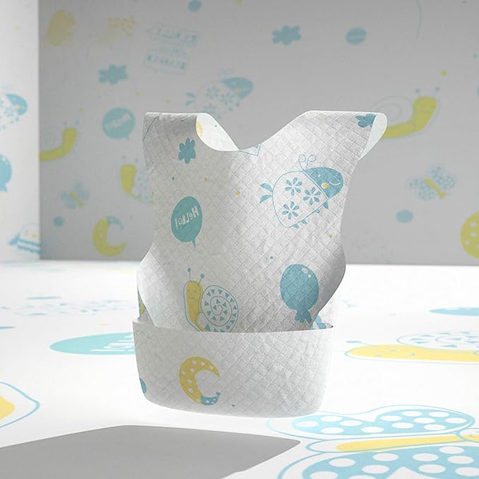 Baby and Infant Disposable Travel Bibs - Soft, Leakproof, for Toddlers Babies, Feeding, Traveling, (60PCS) Snail