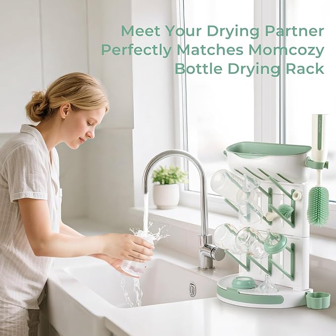 Momcozy Bottle Brush Kit Pro, Innovative Push-Press Design for Deep Cleaning - Bottle Cleaner Brush for Bottle/Breast Pumps/Nipple - Clog-Free Brush & Foam-Generating Design for Better Cleaning, Green