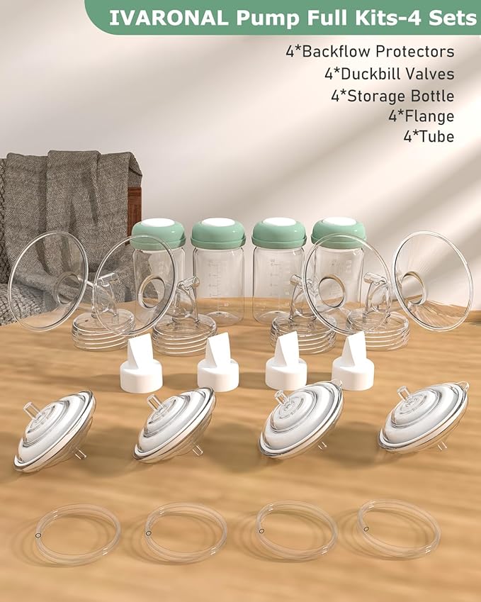 4 Full Pump Parts Kits for Spectra S1/S2/9 Plus/Synergy Gold, Replacement Kit for Spectra Pump Parts 4PC,Include 23mm Flange, Duckbill Valve, Tube, Bottle, Backflow Protector, Not Original Accessories