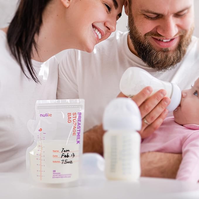 Nuliie 80 Pcs Breastmilk Storage Bags, 8 OZ Breast Milk Storing Bags, BPA Free, Milk Storage Bags with Pour Spout for Breastfeeding, Self-Standing Bag, Space Saving Flat Profile