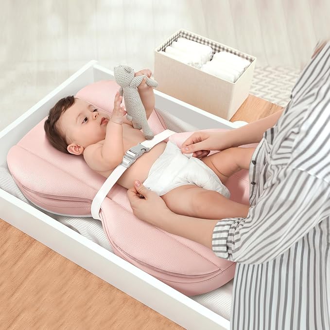 Mamatepe Leather Baby Changing Pad with Waterproof & Wipe-Clean for Dresser and Table, Lightweight and Portable - Memory Foam Cushion for Comfort, 28X16 Pink