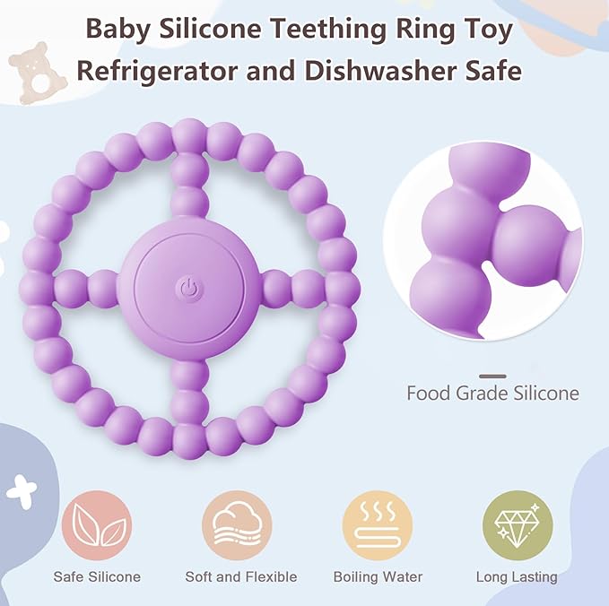 Vibrating Sensory Chew Toy – Baby Teether for 6-12 8-18 Months, Autism Sensory Toys for Kids, Toddler Travel Essential & 1-2 Year Old Christmas Boys Girls Gift Idea (Purple)