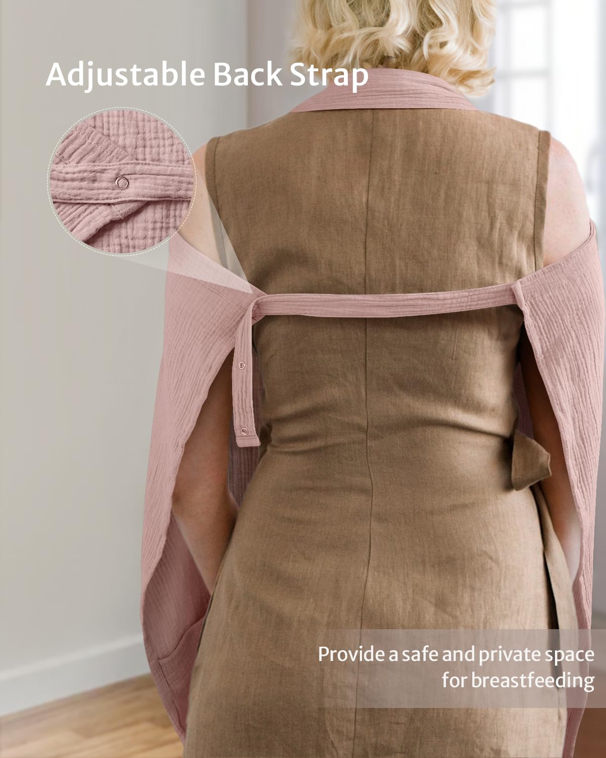 Blissful Diary Muslin Nursing Cover for Breastfeeding, Breathable Breastfeeding Cover up with Arch Neckline for Women, Nursing Apron(Pink)