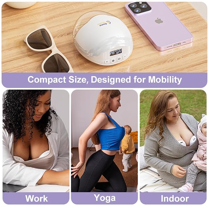 ROMO-GLE/21 Breast Pump Hands Free, Wearable Breastfeeding Pump, Electric Breast Pumps with 3 Modes & 8 Suction Levels, Smart Display, Leak-Proof Design & 3 Flange Inserts(17mm, 19mm, 21mm), 1 Pcs